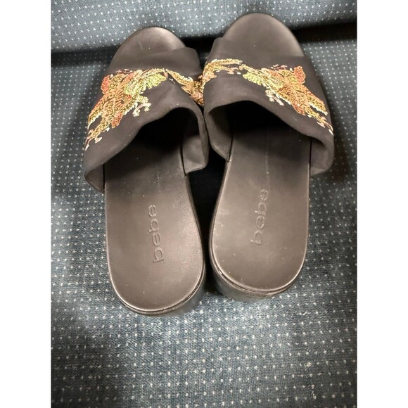 Bebe Platform Dragon Embroidered Elastic Band Slides SZ 9 Vintage Y2K - Picture 4 of 10